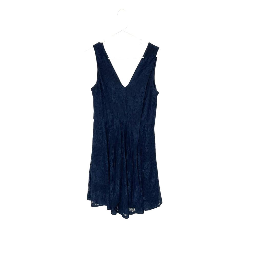 Dark Blue Lace Tie Waist Mini Babydoll Dress Size 8 Medium Sleeveless Luxology - Picture 3 of 7